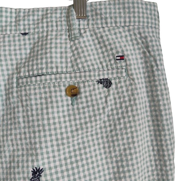 TOMMY HILFIGER Gingham Check Seersucker w Pineapple Cotton Shorts Sz 38 New - Picture 6 of 10